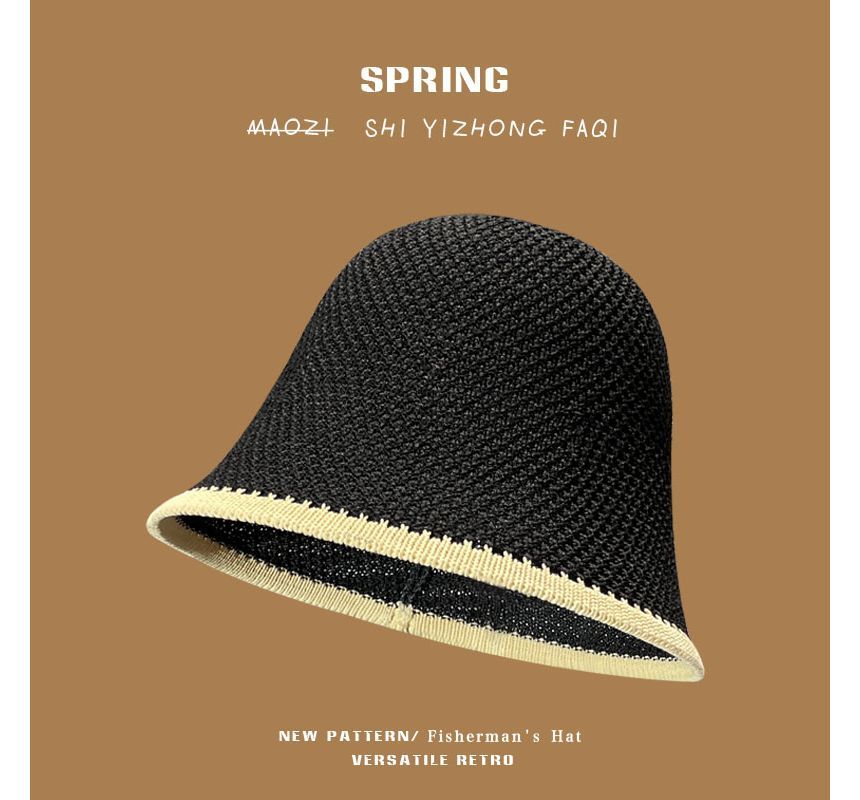 Trim Hat Knit Contrast Plain Bucket