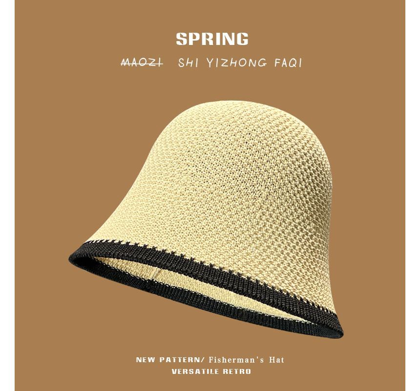 Trim Hat Knit Contrast Plain Bucket