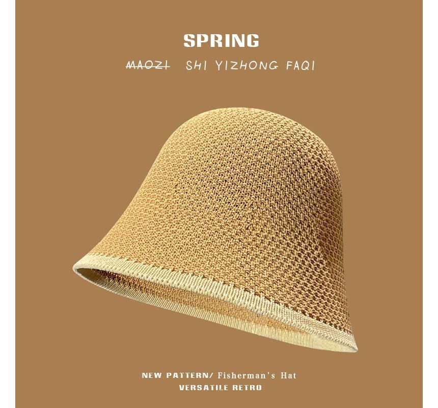 Trim Hat Knit Contrast Plain Bucket