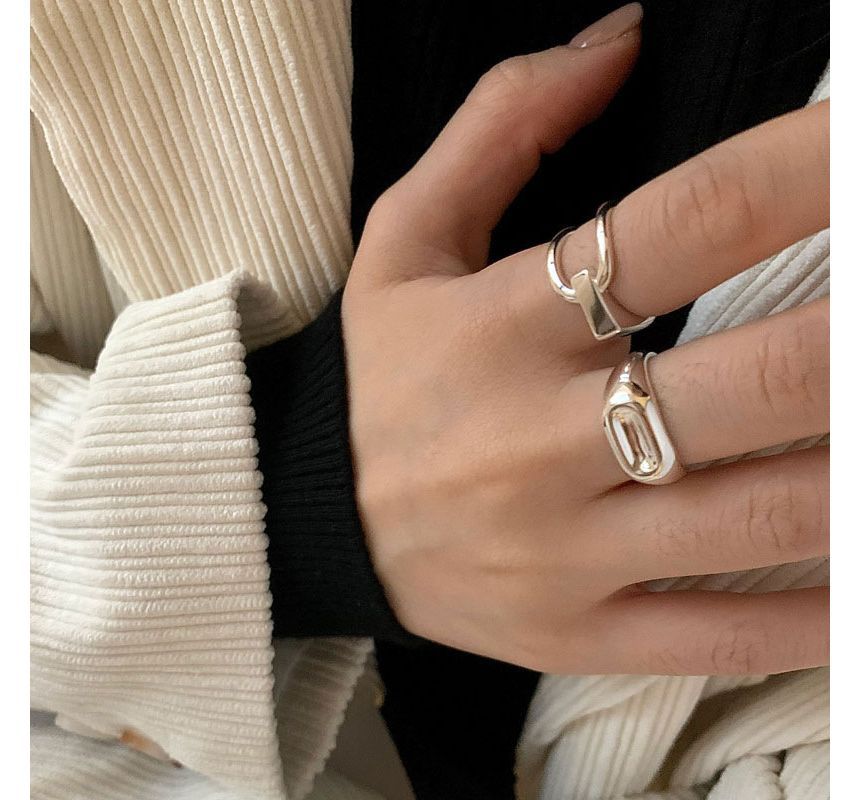 Polished / Asymmetrical Layered Alloy Open Ring