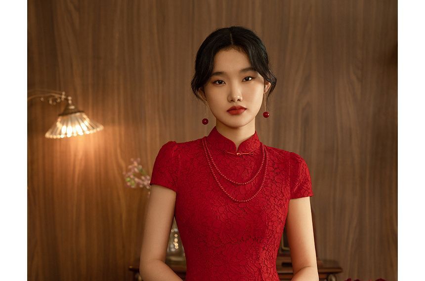 Midi Plain Frog Short-Sleeve Sheath Buttoned Dress