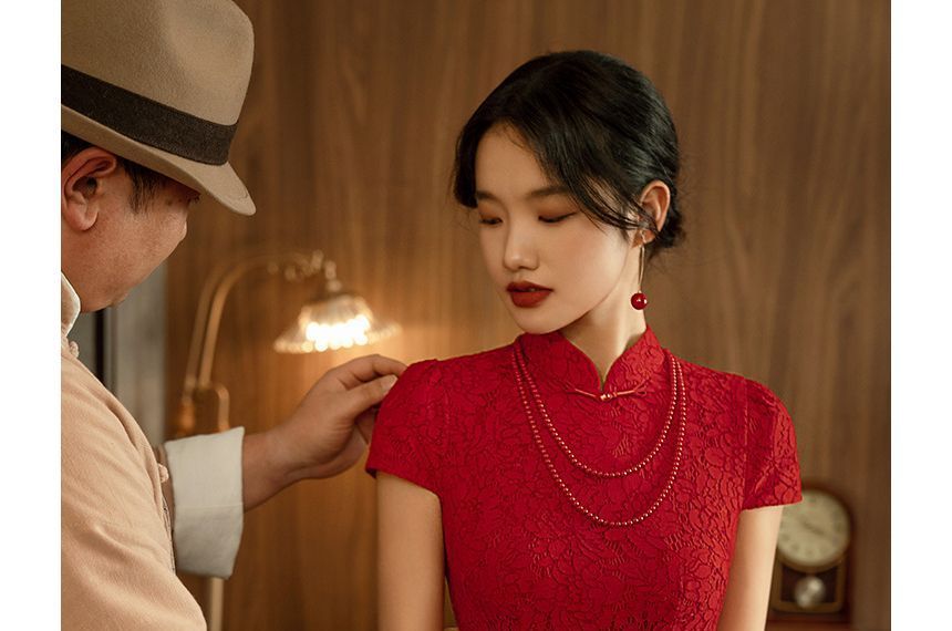 Midi Plain Frog Short-Sleeve Sheath Buttoned Dress