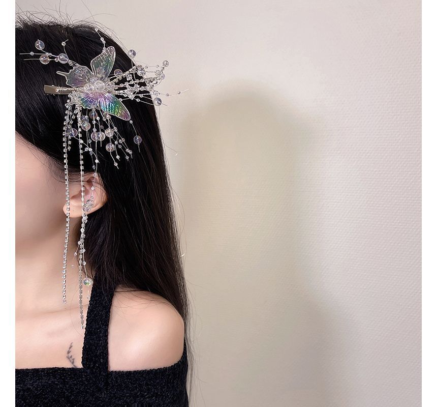 Butterfly Hair Fringed Faux Pearl Clip