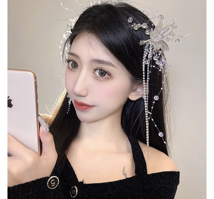 Butterfly Hair Fringed Faux Pearl Clip