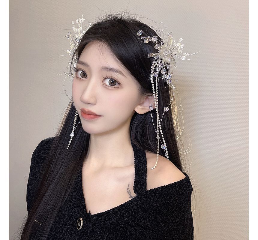 Butterfly Hair Fringed Faux Pearl Clip