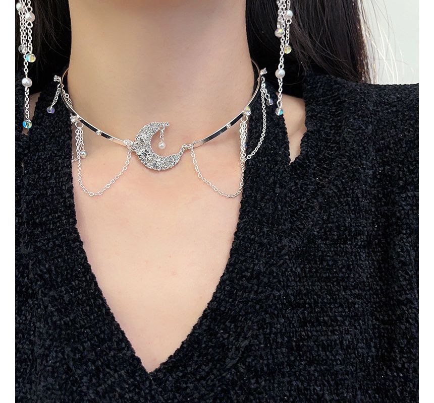 Fringed Earring Alloy / Choker Moon Star