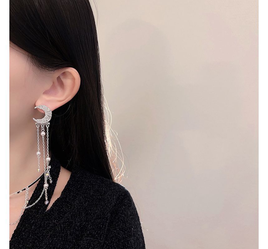 Fringed Earring Alloy / Choker Moon Star