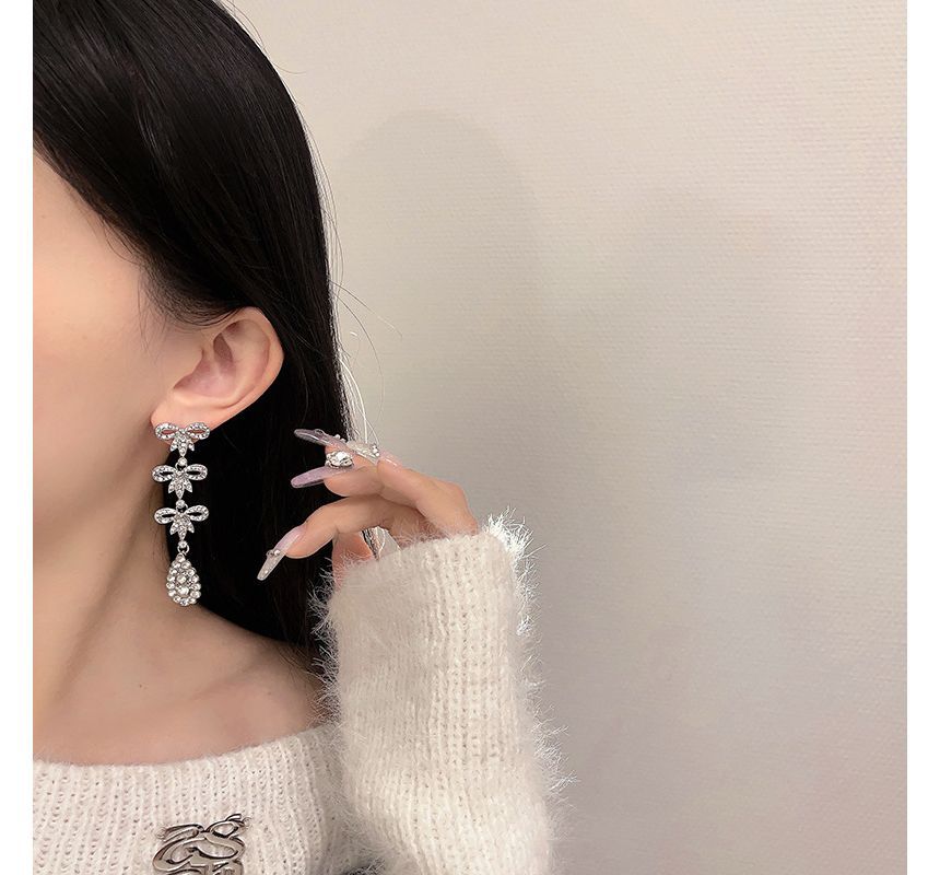 Alloy Earring Rhinestone Bow Dangle