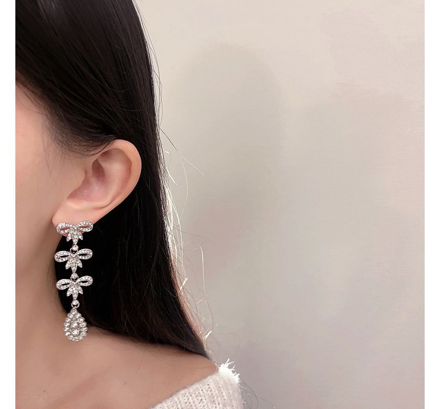 Alloy Earring Rhinestone Bow Dangle