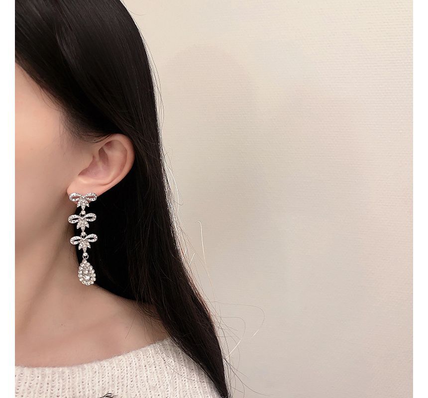 Alloy Earring Rhinestone Bow Dangle