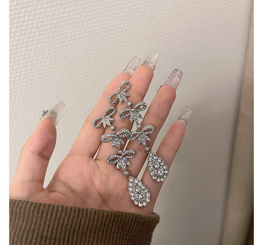 Alloy Earring Rhinestone Bow Dangle