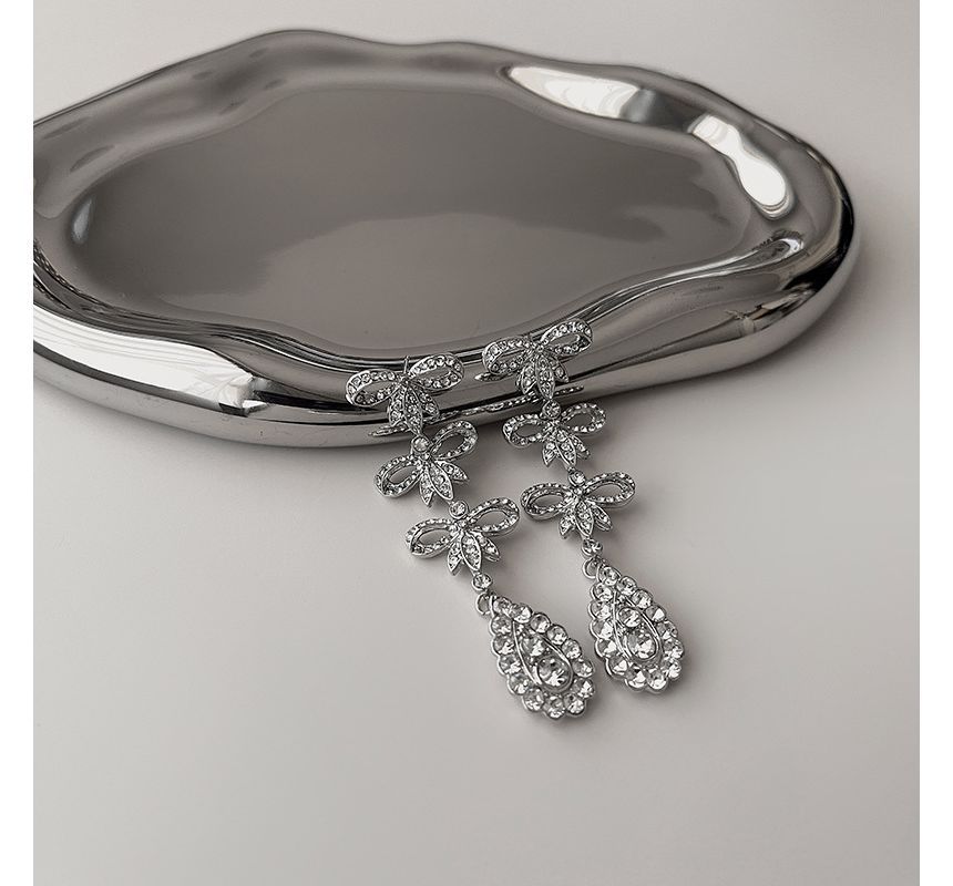 Alloy Earring Rhinestone Bow Dangle