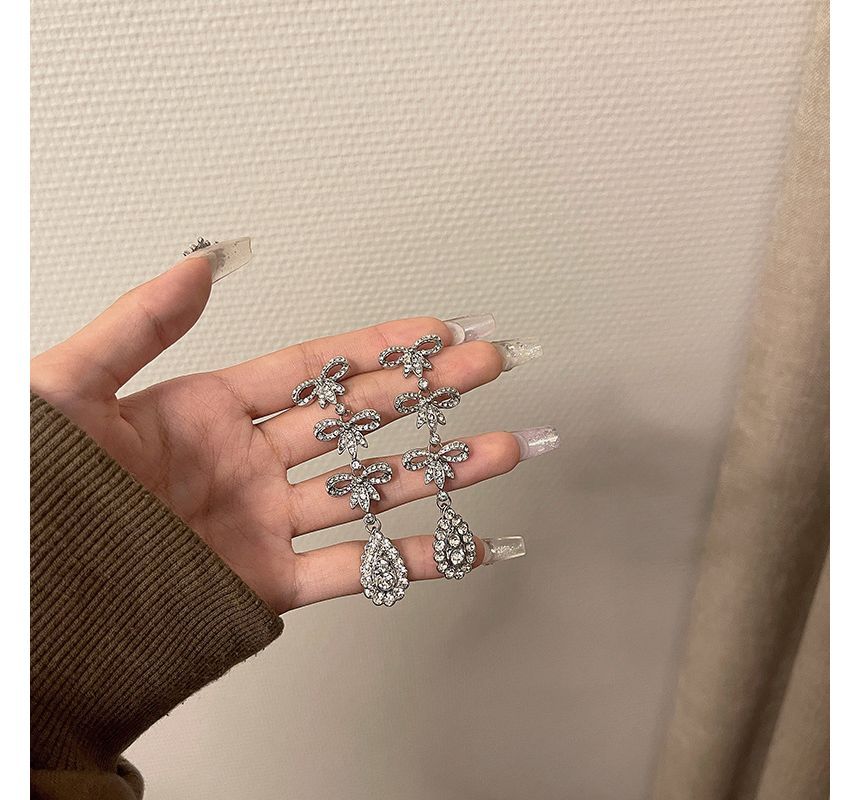 Alloy Earring Rhinestone Bow Dangle