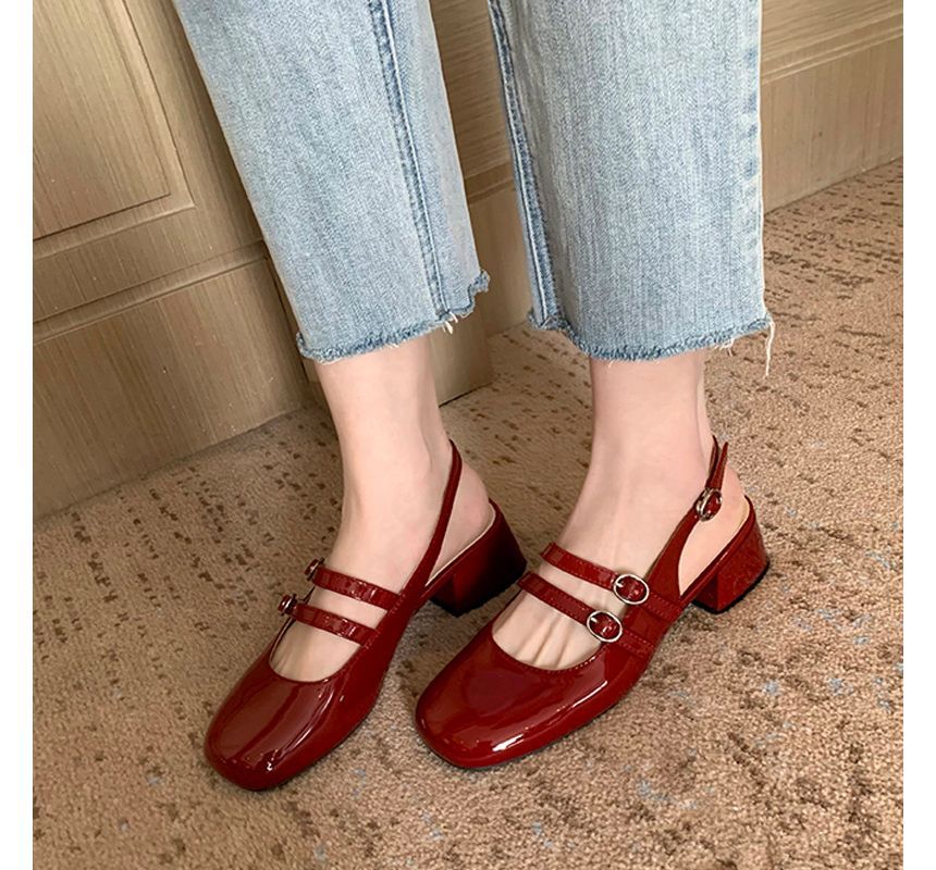 Sandals Heel Chunky Slingback Plain