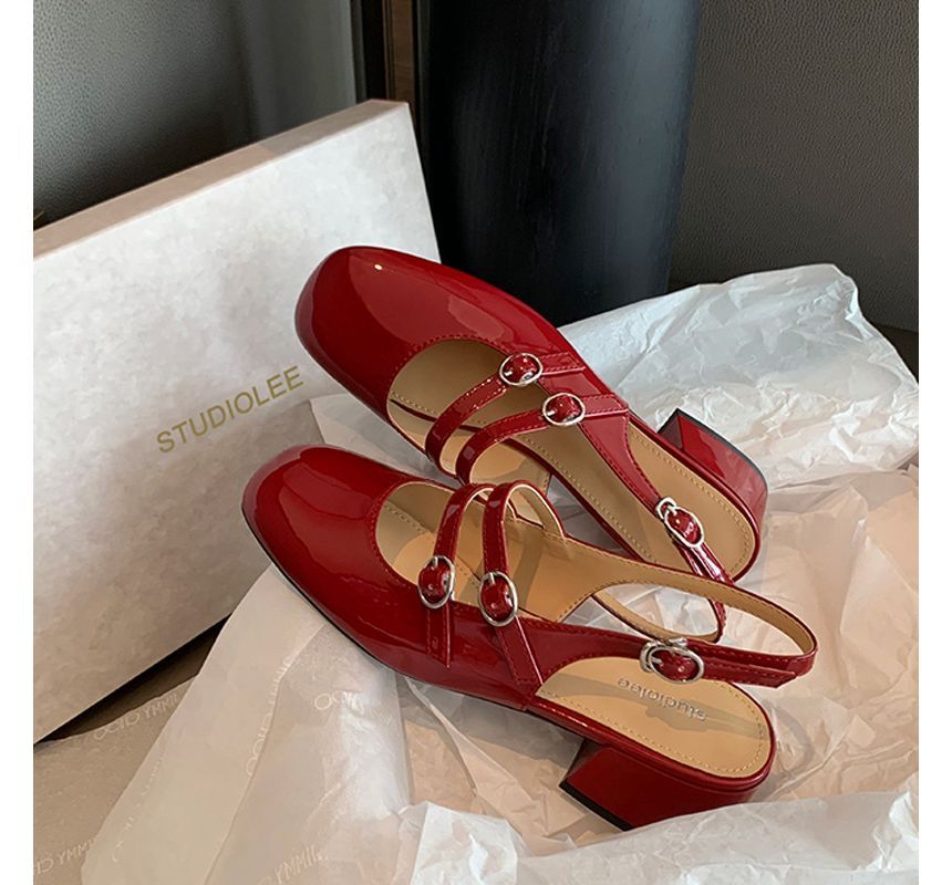 Sandals Heel Chunky Slingback Plain