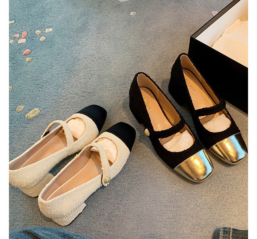 Heel Block Pumps Mary Jane Cap-Toe
