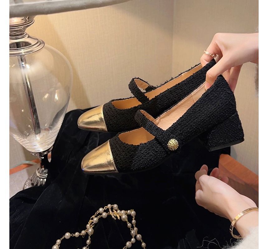 Heel Block Pumps Mary Jane Cap-Toe