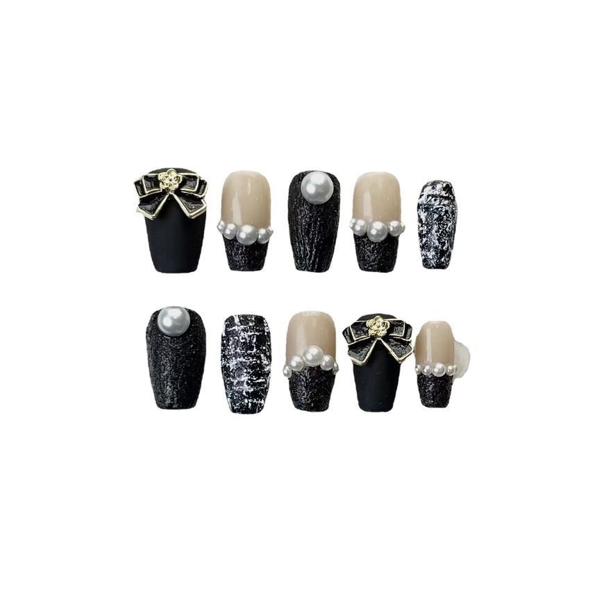 Bow Faux Pearl Faux Nail Tips