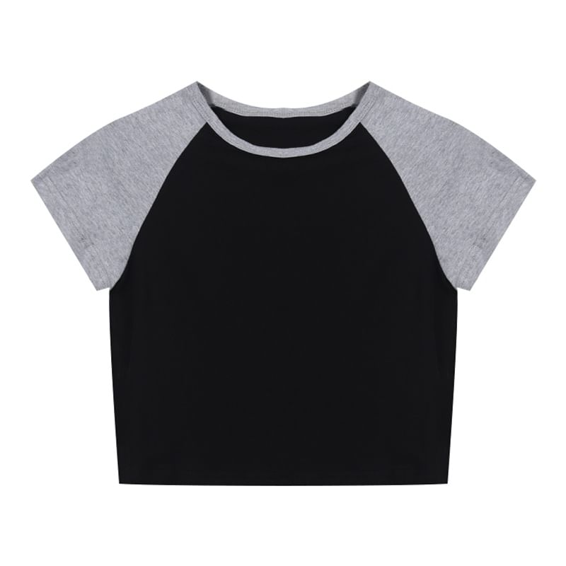 Crop Short-Sleeve Round Tee Neck Raglan