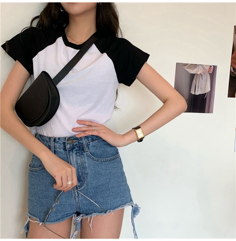 Crop Short-Sleeve Round Tee Neck Raglan
