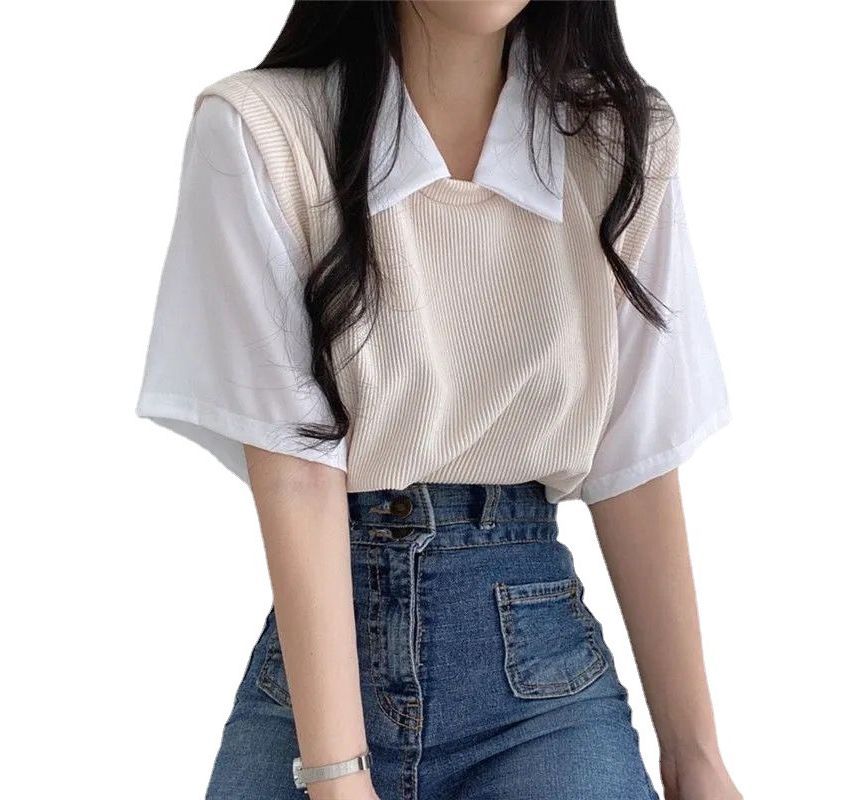 Two Mock Piece T-Shirt Short-Sleeve Collared