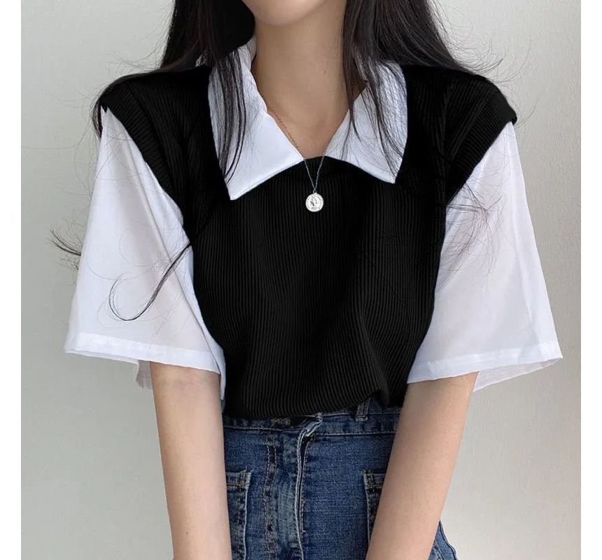 Two Mock Piece T-Shirt Short-Sleeve Collared