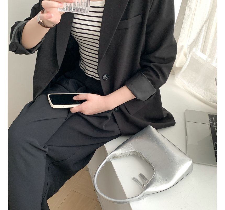 Leather Shoulder Bag Plain Zip Faux