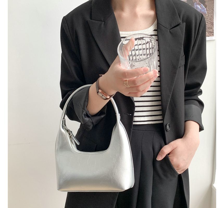 Leather Shoulder Bag Plain Zip Faux