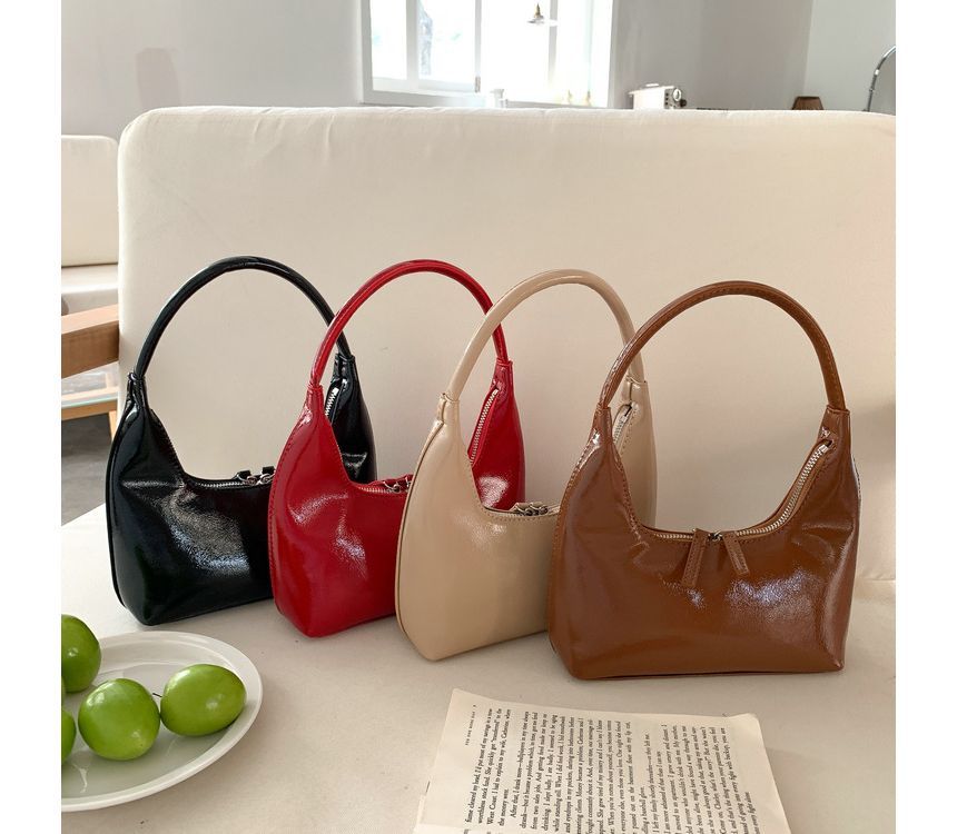 Leather Shoulder Bag Plain Zip Faux