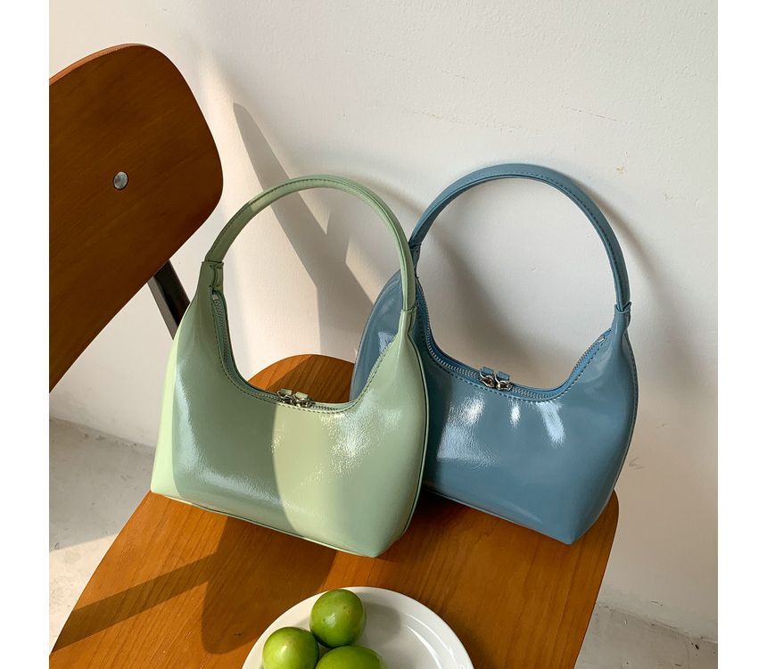 Leather Shoulder Bag Plain Zip Faux