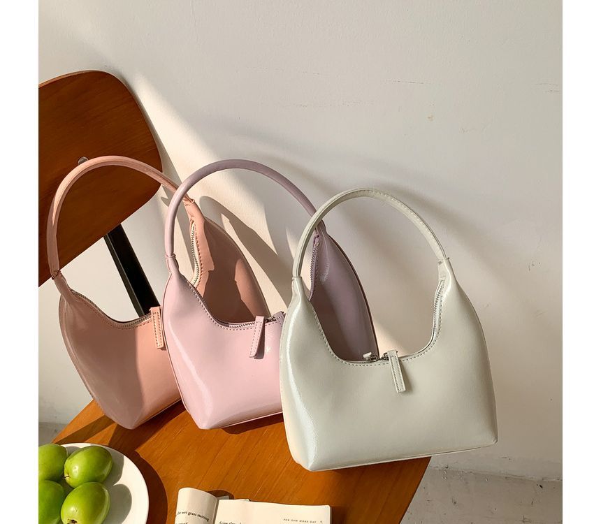 Leather Shoulder Bag Plain Zip Faux