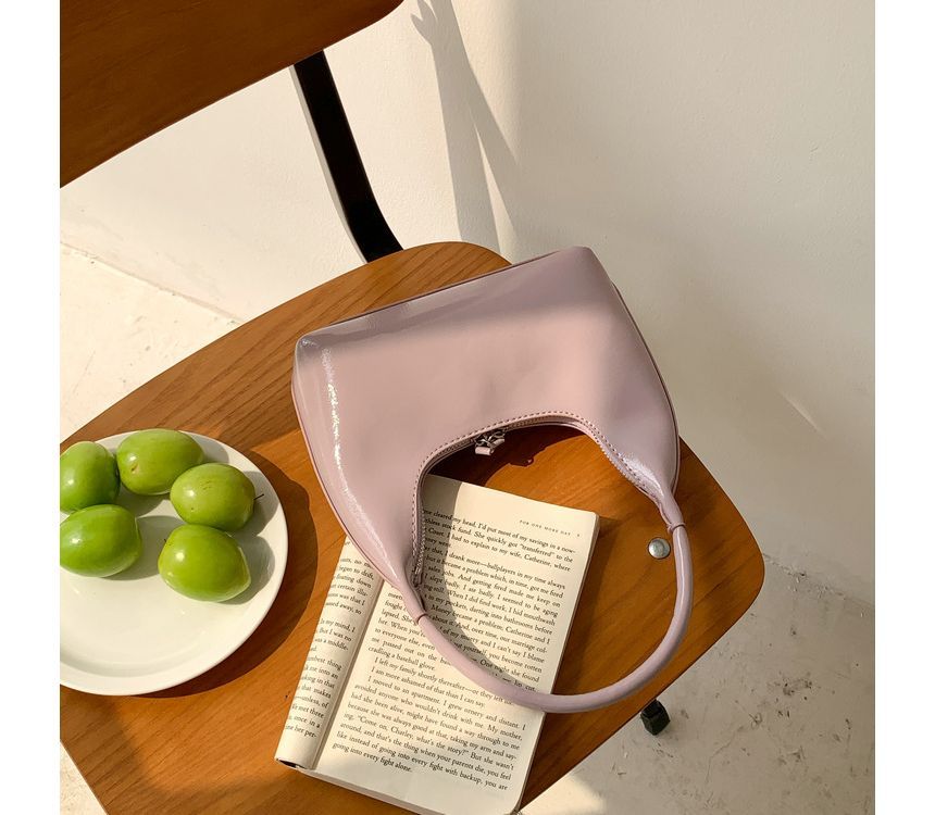 Leather Shoulder Bag Plain Zip Faux