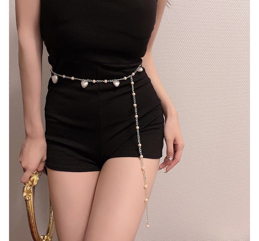 Waist Pearl Alloy Belt Heart Faux Chain