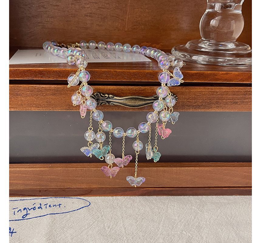 Butterfly Alloy Choker Fringed