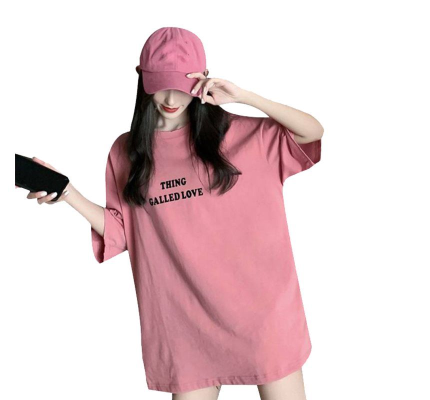 Short-Sleeve Lettering Round Tee Neck