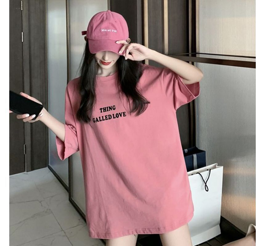 Short-Sleeve Lettering Round Tee Neck