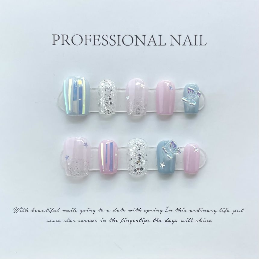 Star Glitter Faux Nail Tips