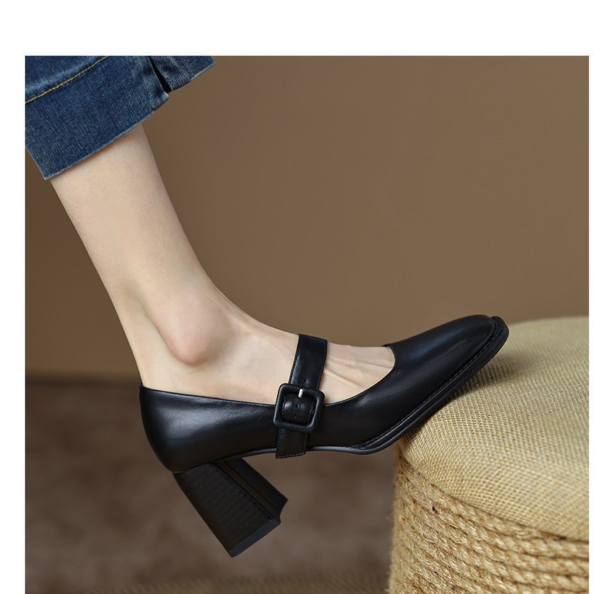 Plain Heel Mary Pumps Chunky Jane