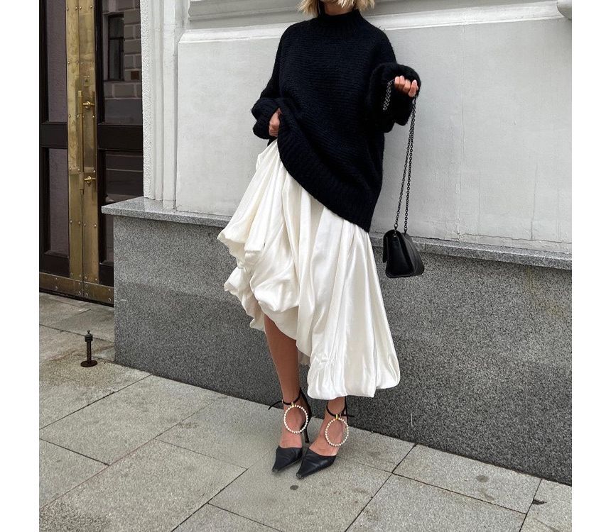 High Maxi Skirt A-Line Plain Waist