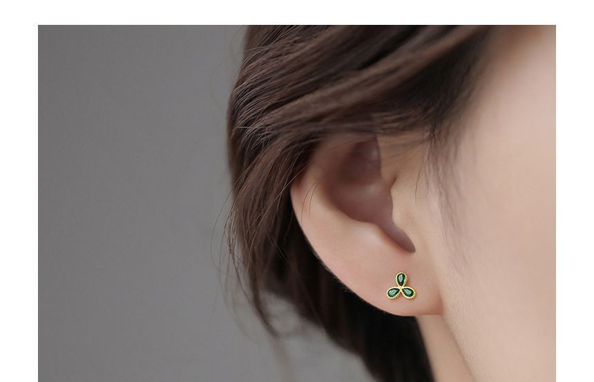 Rhinestone Leaf Stud Earring