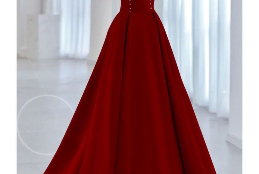 Bow Two Puff-Sleeve A-Line Tone Evening Gown