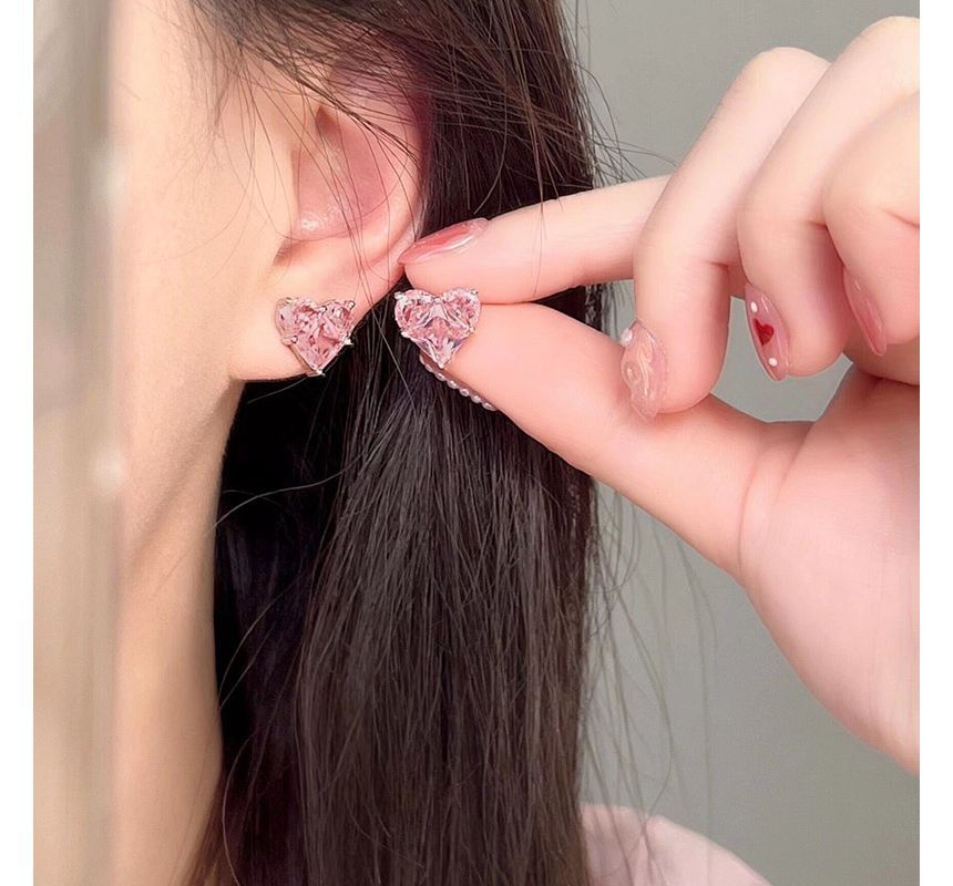 / Rhinestone Stud Clip-On Heart Earring