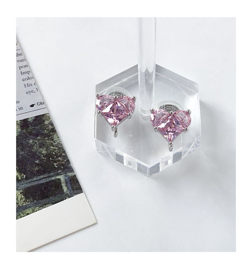 / Rhinestone Stud Clip-On Heart Earring