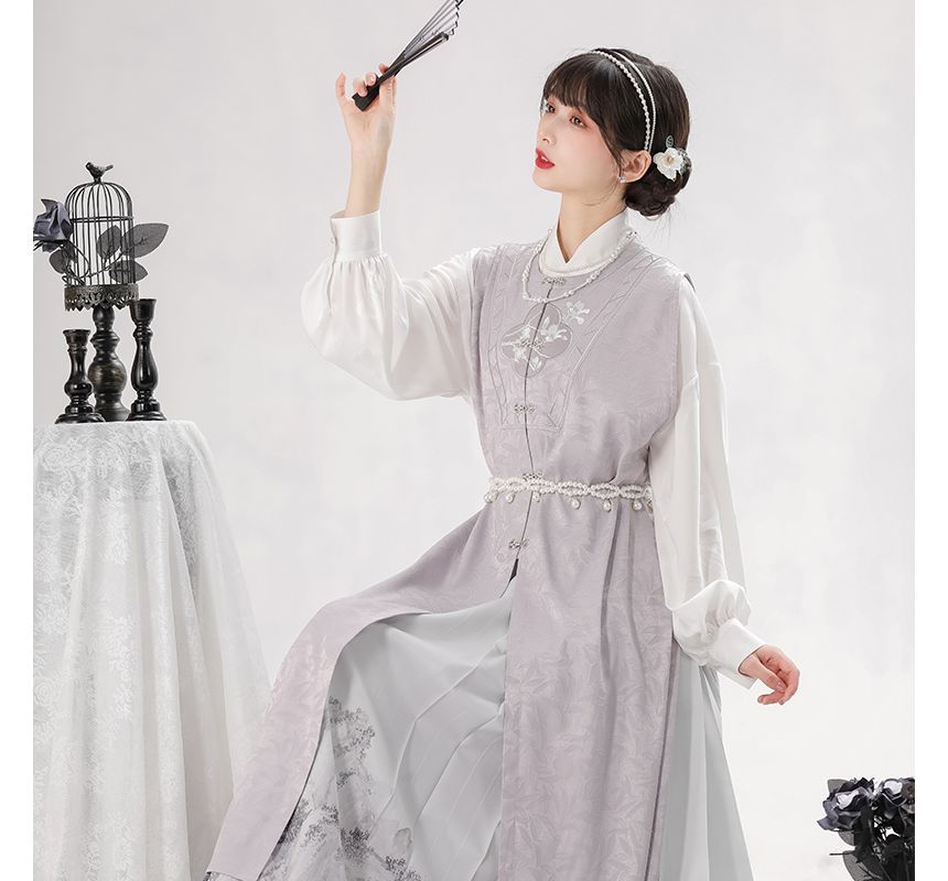 Long-Sleeve Floral Print Traditional Chinese Costume Set