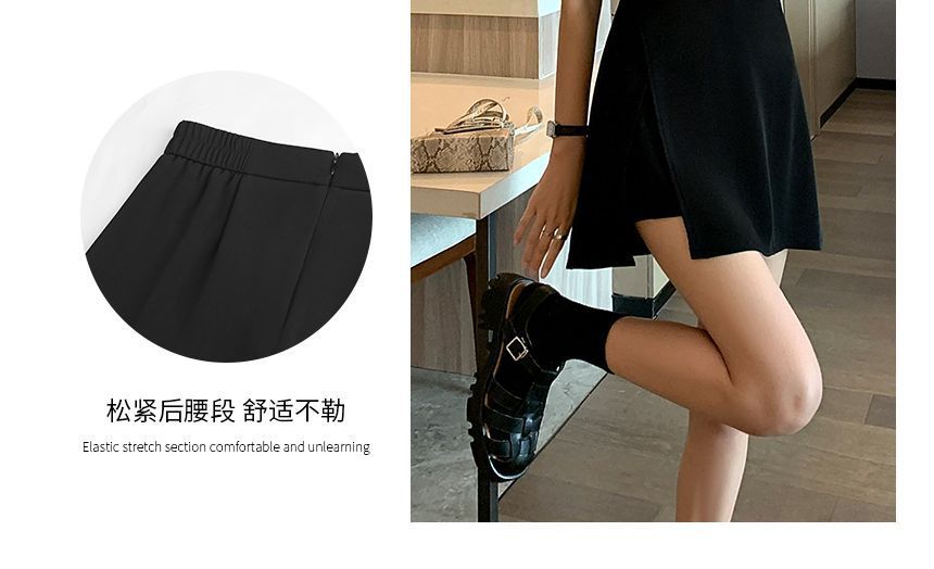 Slit Mini High Skort Waist A-Line Plain
