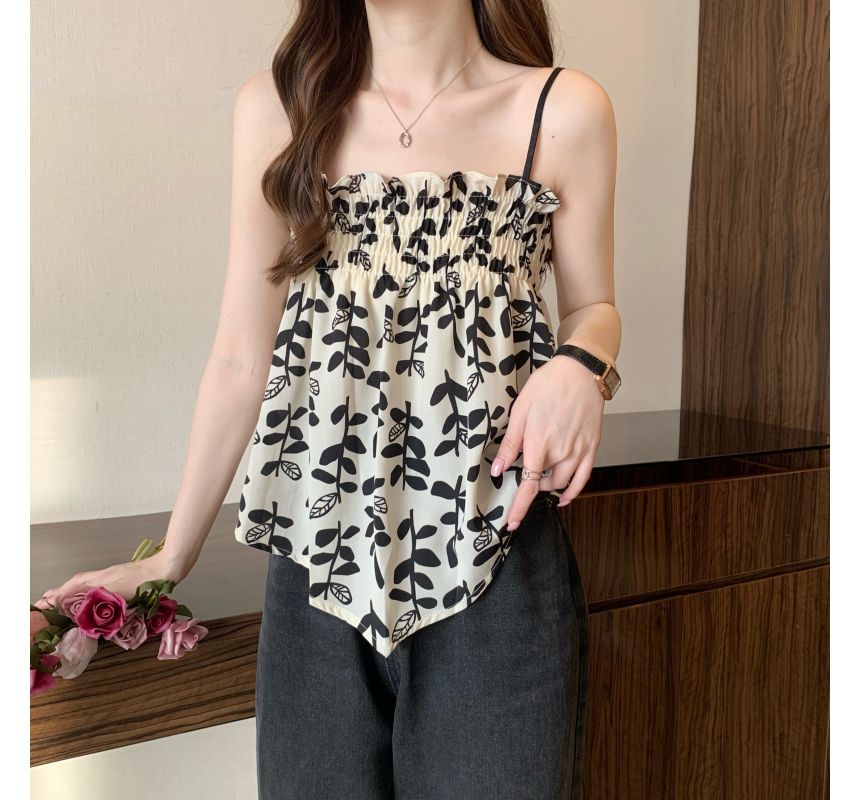 Asymmetrisches, fließendes Camisole-Top mit Blätter-Print
