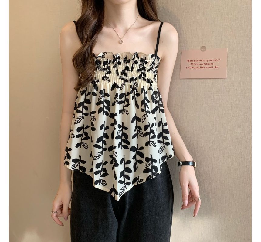 Asymmetrisches, fließendes Camisole-Top mit Blätter-Print