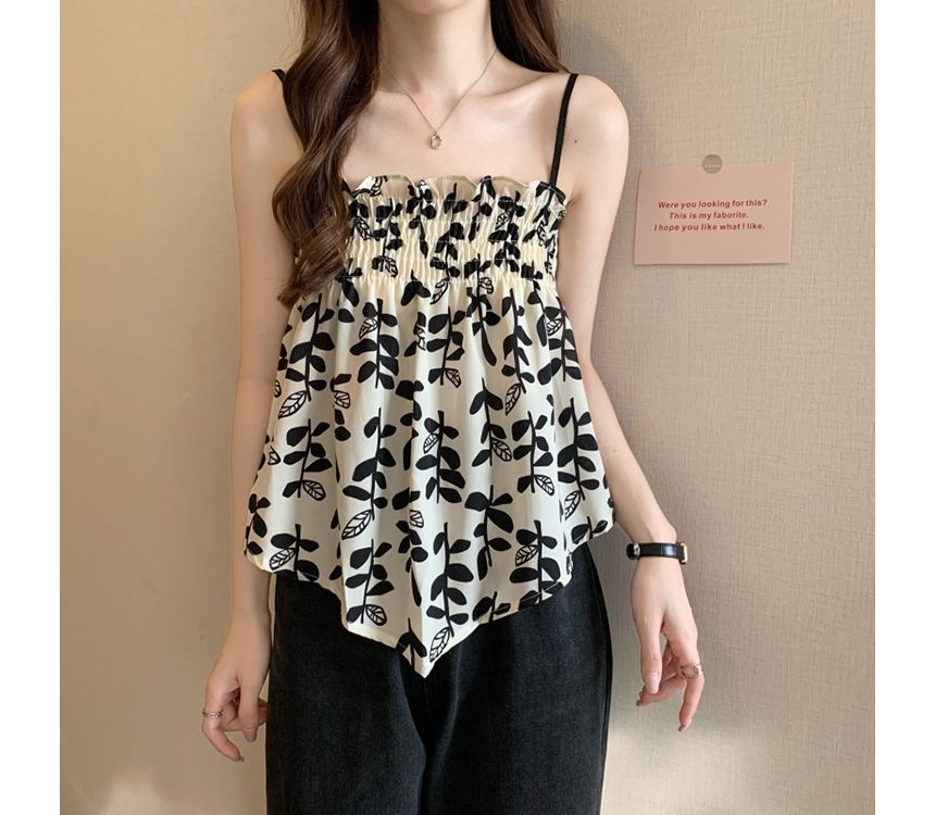 Asymmetrisches, fließendes Camisole-Top mit Blätter-Print