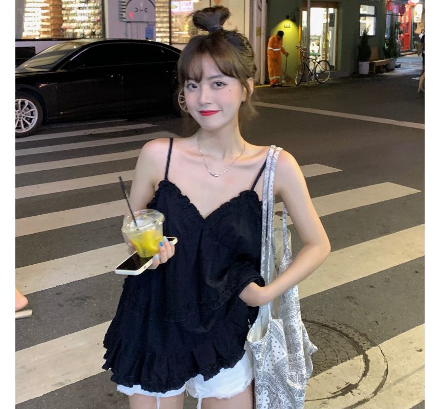 Plain Ruffle Flowy Camisole Top
