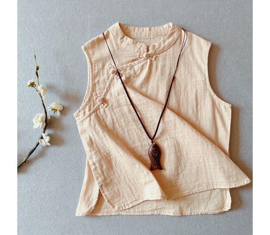 Sleeveless Mandarin Collar Frog